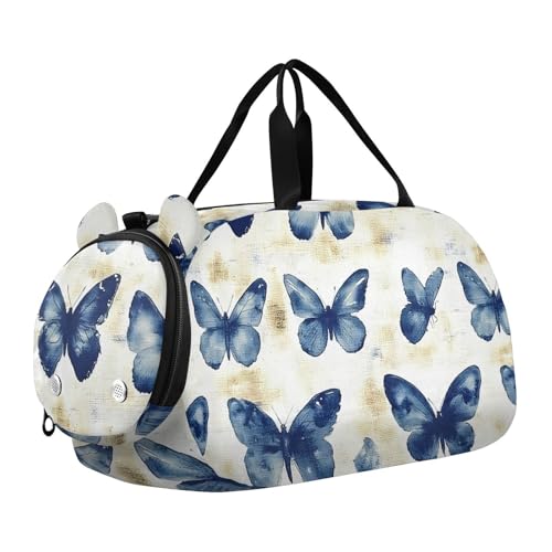 Duffle Bag for Boys or Girls with Shoes Compartment, Butterfly Flat Blue Sports Travel Bag Overnight