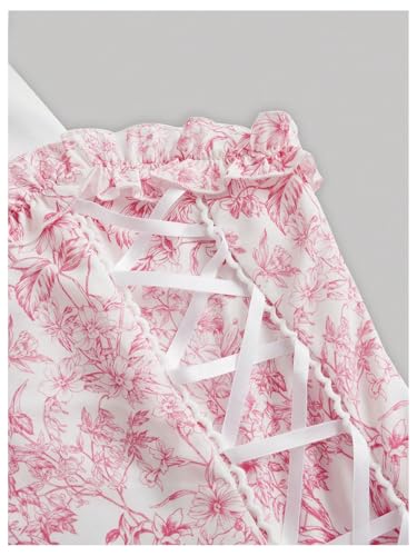 Image of Milumia Women's Floral Tie Shoulder Cami Dress Lace Up Side Vintage Flared Short Dresses