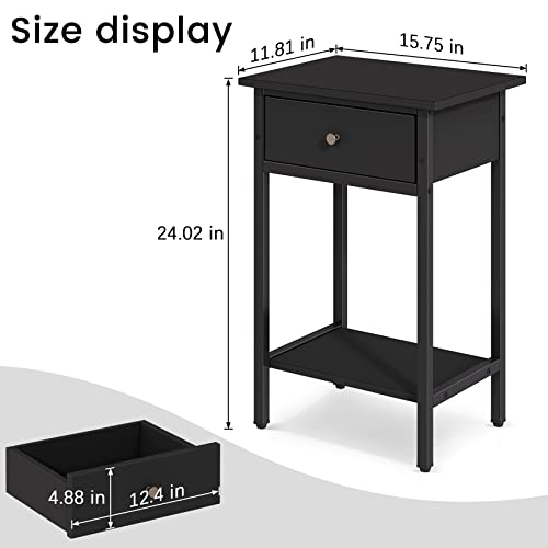 Osfvolr Black Nightstands Set Of 2, Nightstand End Table With Storage, Sofa Side Table With Drawer, Wood Bed Side Table For Bedroom, Living Room #TOP2
