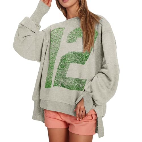 Sweat-shirt oversize femme col ras du cou haut décontracté d'automne en coton