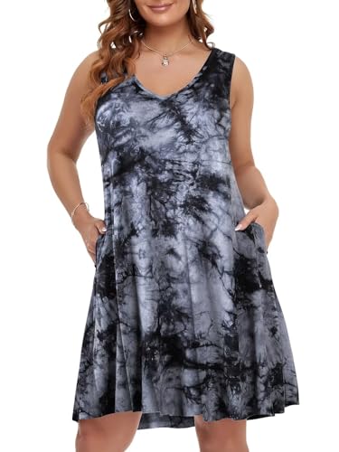Image of BELAROI Women Casual Summer Dresses Plus Size Sundress V Neck Swing Tank Dress Sleeveless Criss-Cross Beach Cover Ups Pockets