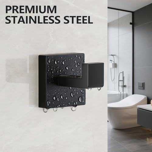 image for Kruodop 2 PCS Towel Hooks for Bathroom, Wall Mount Towel Holder, Black