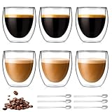 WDKXCN Tasse Expresso Double Paroi, Lot de 6 Verres à Latte Macchiato avec 6 Cuillères, 80...