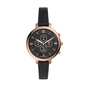 Fossil-Womens-Monroe-Hybrid-Smartwatch-HR-with-Always-On-Readout-Display-Heart-Rate-Activity-Tracking-Smartphone-Notifications-Message-Previews Fossil Women's 38mm Monroe Stainless Steel and Leather Hybrid HR Smart Watch, Color: Rose Gold, Black (Model: FTW7035)