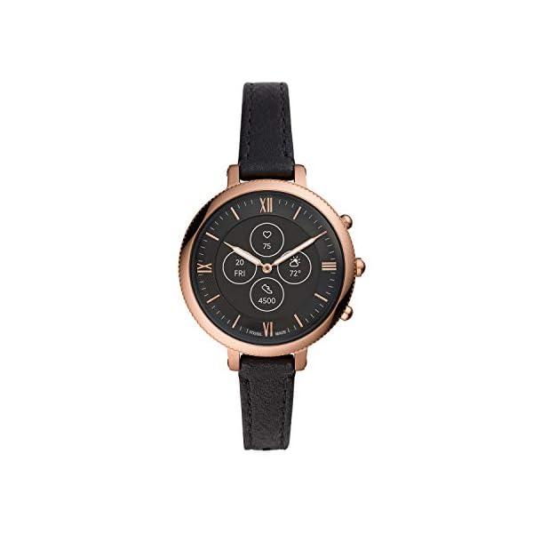 Fossil Women's 38mm Monroe Stainless Steel and Leather Hybrid HR Smart Watch, Color: Rose Gold, Black (Model: FTW7035)
