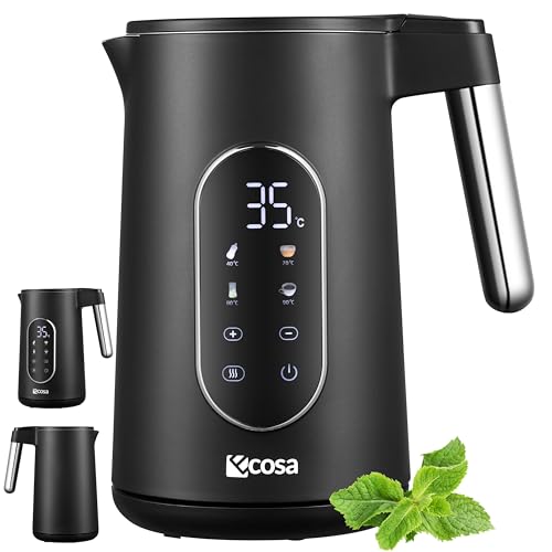 Wasserkocher Edelstahl mit Temperatureinstellung (40°C-100°C) 1,7 Liter 2200 Watt Teekocher 100% BPA FREI Warmhaltefunktion LED Display mit Temperaturwahl Wasser Kocher Water Kettle (Silk Schwarz)