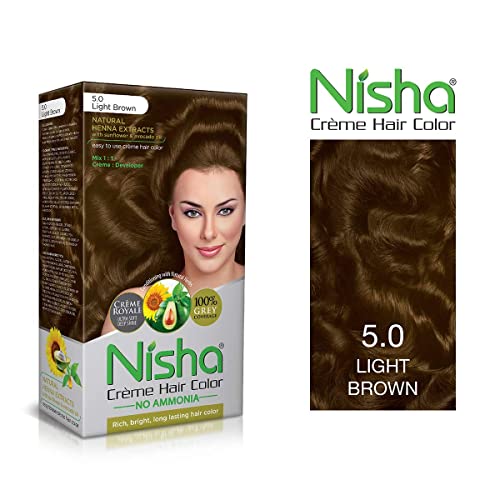 Image of Nisha Creme Hair Color, Permanent Hair Colour Light Brown, Silky & Shiny 100% Grey Coverage & Ammonia Free Color With Natural Henna Extract, 60G+60Ml