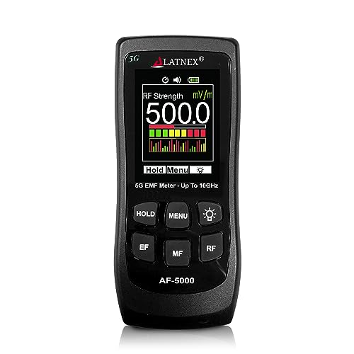 Image of LATNEX AF-5000 5G EMF Meter with Aluminium Carrying Case and Calibration Certificate. Measures RF up to 10GHz, Magnetic Fields(Gauss), and Electrical Fields