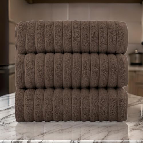 Classic Turkish Towels CTT - Luxury 3 Piece Jumbo Bath Sheets, 100% Turkish Cotton, Absorbent & Ultra Comfy Bath Towel Sheets for Hotels & Spa | 40"x65" (Chocolate)