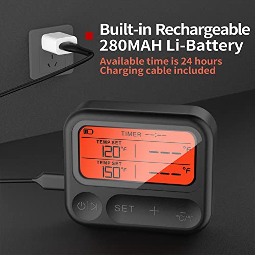 Digital Meat Thermometer For Grilling And Smoking, Wireless Bluetooth Meat Thermometer For Outside Grill With Instant Read Dual Meat Probes, Rechargeable Waterproof Bbq Thermometer For Smoker #TOP2