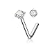 Nose Stud Ring "L" Bend ROUND CZ, 316L Surgical Steel (CHOOSE SIZE) (18 Gauge)