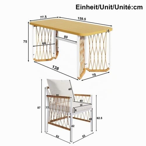 Merax Gartenmöbel Set – 7-teiliges Gartentisch mit Stühlen Set aus Rattan und Eisengestell, Sitzgruppe Outdoor für Terrasse und Balkon, 1 Tisch und 6 Stühle in Beige und Braun