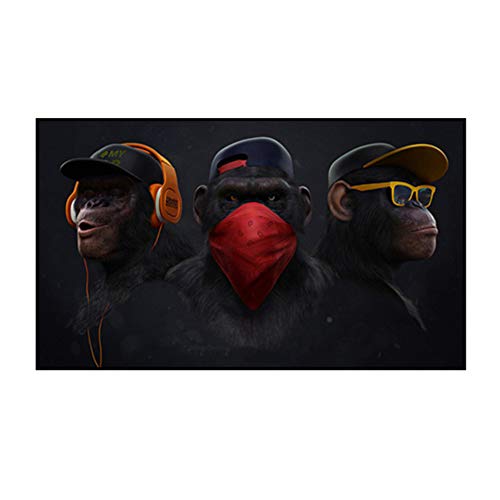 juntop Oeuvre Murale Gorille Singe Chimps Écouteurs Affiche Animaux Photos Toile Peinture Chambre Décoration Image pour La Maison 50x70 cm / 19.7"x 27.6" sans Cadre