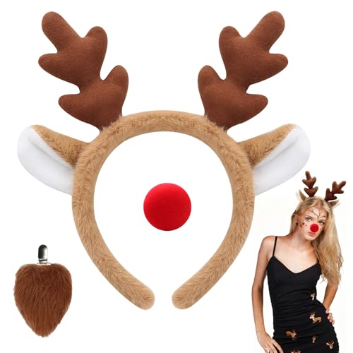 YUYWWAN Rentier Kostüm Zubehör, Rentier Geweih Haarreif Weihnachten...