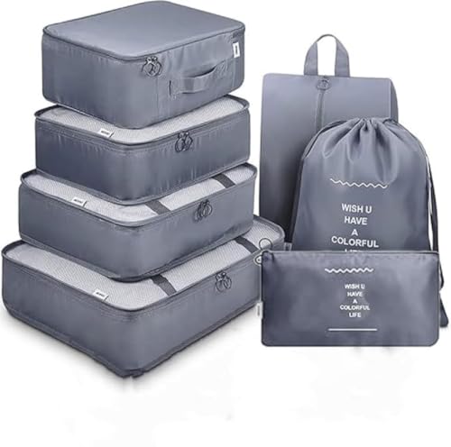 Image of QONETIC 7pcs Set Travel Organizer Packing Cubes Lightweight Travel Luggage Organizers with Laundry Bag or Toiletry Bag Laundry Organiser, Multicolor