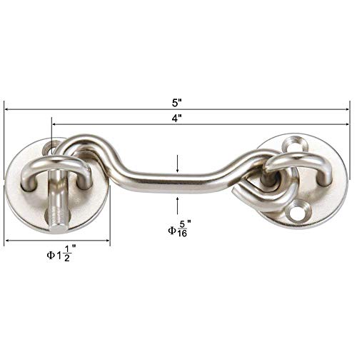 Raswik 4\" Privacy Hook and Eye Latch Easy Lock for Gate, Sliding Barn Door, Satin Brushed Nickle