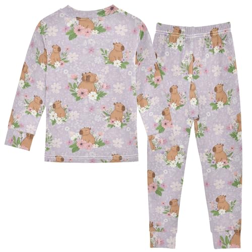 Pajama Sets Long Sleeve Cute Animals Among Flowers Soft Comfy Sleepwear 2 Piece PJS 3-8T3