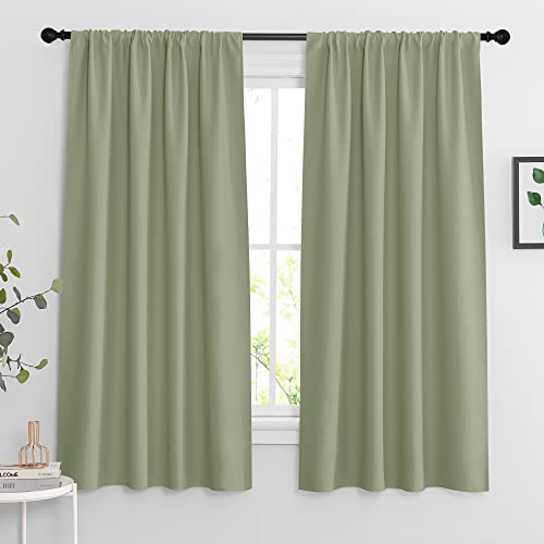 RYB HOME Sage Green 63 inch Curtains for Living Room, Blackout Window Drapes Light Blocking and Noise Reducing Panels for Boys Bedroom Nursery, W 42 x L 63 inchs, Set of 2, Sage Green
