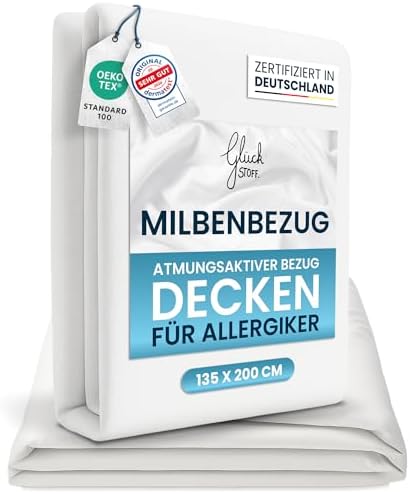 Glückstoff® Milbenbezug Bettdecke 135x200 [Zertifiziert IN Deutschland] - Allergie Bettwäsche Anti Milben - Allergiker-Bettwäsche - Anti Milben Bettbezug Encasing Deckenbezug - Mil