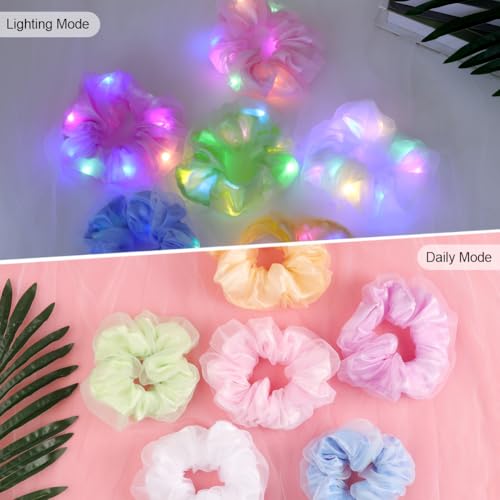 URAQT LED Light Up Elastic Hair Bands, 6pcs Luminous Hair Ties, 3 Colors Light Modes LED Scrunchies - Image 4