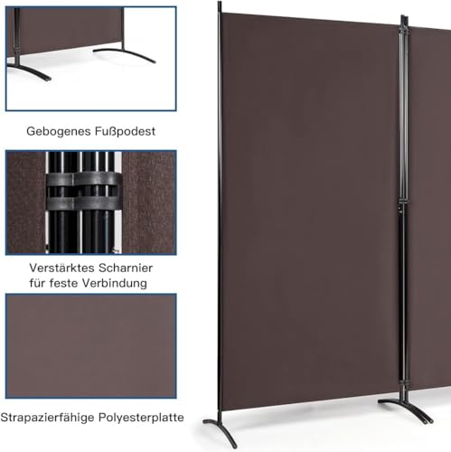 FANTASK 3-teiliger Raumteiler, Paravent klappbar 260 x 183cm, Trennwand Wandschirm aus Metall & Polyester Innen, Sichtschutz Room Divider