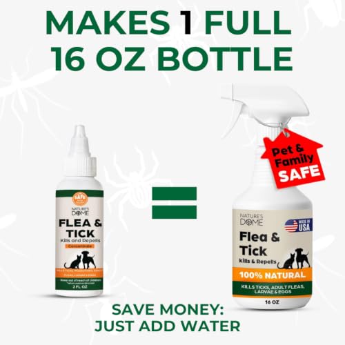Image of Flea Spray for Home - Nature's Dome Flea & Tick Concentrate 2 oz | Mix with Water, Makes a Full Spray Bottle | Kills & Repels Fleas and Ticks on Carpets, Furniture, Bedding & Pet Areas | Plant-Based