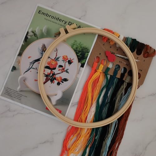 Image of Esffaci Embroidery Starter Kit for Adult Beginner with Hummingbird Flowers Pattern Hand Embroidery Set with Embroidery Cloth Hoop Needle Threader Embroidery Floss and Instruction