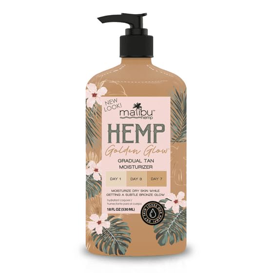 Malibu Hemps Golden Glow Body Lotion Gradual Tan Moisturizer for Dry Skin 18 fl oz. 1 Pack