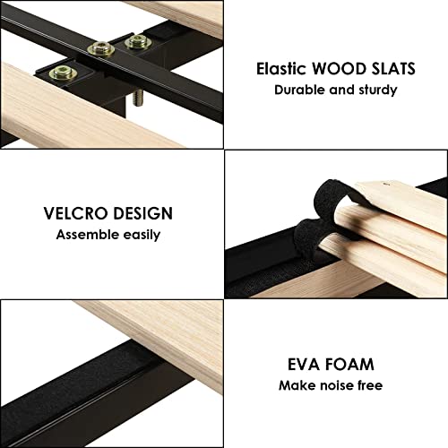 Lonkwa Full Bed Frame Linen Upholstered Platform Bed With Modern Adjustable Headboard, Mattress Foundation, Wood Slat Support, No Box Spring Needed, Dark Grey #TOP4