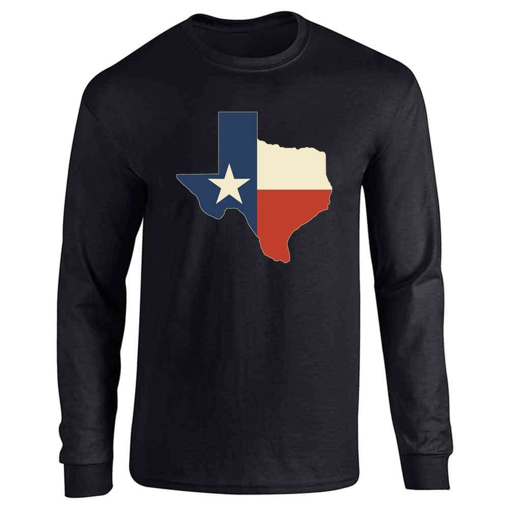 Pop Threads Texas Flag Lone Star State Map Retro Proud Texan Long Sleeve Tee T-Shirt