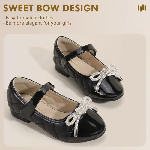 Hehainom Girls Dress Shoes Flower Girl Wedding Party School Little Big Kids Rhinestone Bow Ballet Flats Shoes3