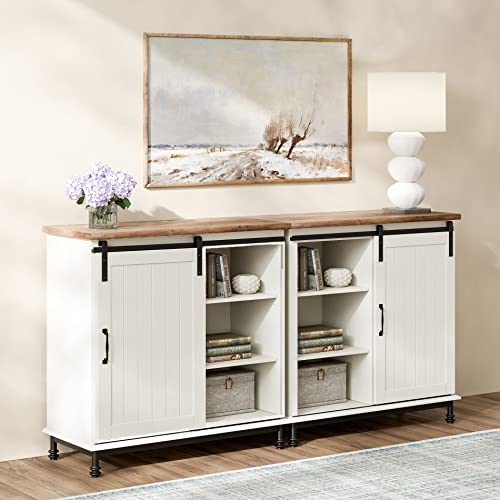 Wampat Sideboard Buffet Cabinets With Sliding Barn Door, Wood Coffee Bar Tables, Accent Cabinet Entryway Storage Table, Cabinets For Dining Room, Living Room,White #TOP2