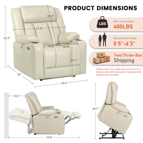 Image of EONIX Dual Motor Power Lift Recliner Chair for Elderly, 400lb, Cream White