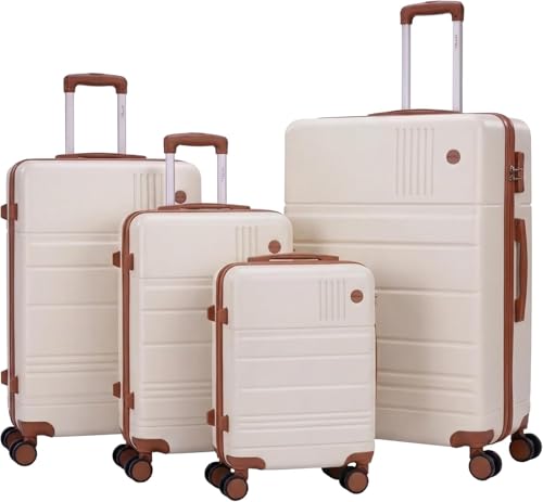 Image of Hoteel Luggage Sets 4 Piece, 4-Year Warranty, Carry-On Luggage with Dual-Spinner Wheels, PC+ABS Hardside Suitcase Set with TSA Lock, Large Checked Travel Suitcases, Beige(16 /20 /24 /28)