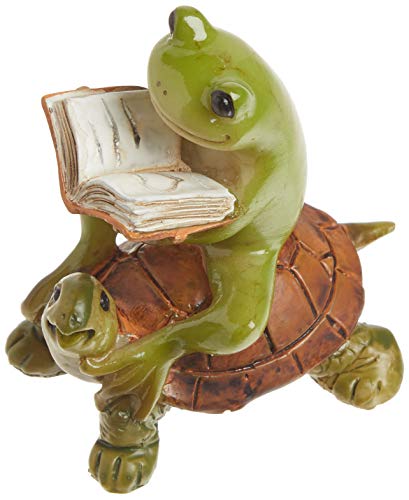 Top Collection Sapo de jardim de fadas em miniatura e terrário lendo livro sobre estátua de tartarug