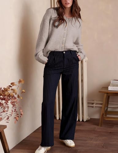 Image of Ynhonra Womens Cardigan Sweater Front Button Loose Y2k Long Sleeve Crewneck | Lightweight Knit Ribbed Hem