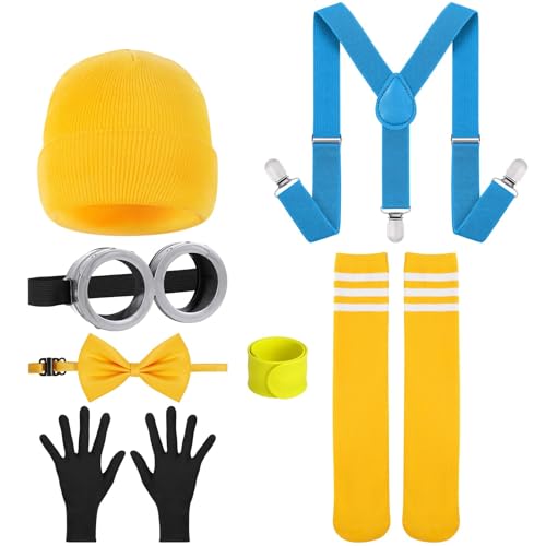 BSBUY Costume de Jaune, 7Pcs Accessoires de Costume Halloween, Deguisement de Jeux de Rôle de Dessins Animés pour Unisexe Adaptés Carnaval, Halloween, Noël, Fêtes,...