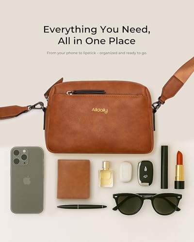 Alldaily Small Triple Zip Crossbody Purse for Women, Vegan Leather Phone Bag with Wide Shoulder Strap3