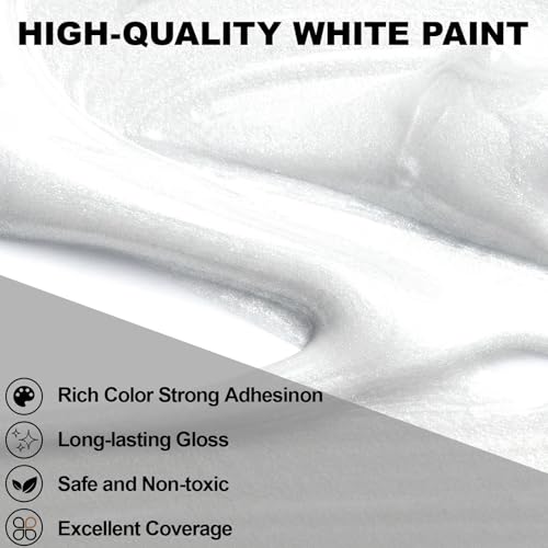 Image of Pearlescent Acrylic Paint, 300ml /10.2oz Non Toxic Waterproof Metallic Pearl White Acrylic Paint for Crafts, Furniture, Wood, Clay, Canvas, Rocks, Metal, Plastic, Art Supplies