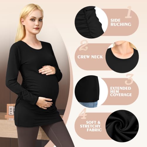 CADITEX Maternity Long Sleeve Shirt for Women Side Ruched Top Black M - image 5