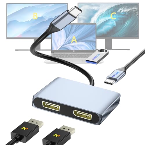 DisplayPort Splitter for Dual Monitors, 4K@60Hz USB-C to DisplayPort Adapter, Type-C Docking Station...