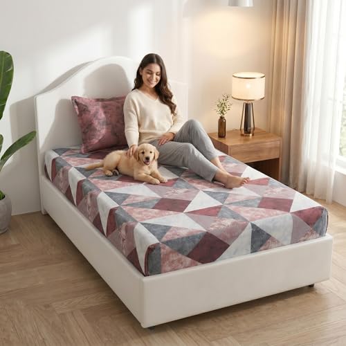 Image of Mafatlal 186 TC Autumn Delight Graceful Pure Cotton Single Flatsheet (60 x 90 Inch) | Breathable Summer Comfort | Wrinkle-Free Floral Bedsheet with 1 Pillow Cover, Byzantium Violet