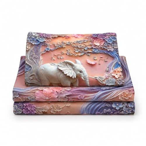 Image of Elephant 7D Printed Bedsheet for Double Bed | Glace Cotton 7D Digital Print | 90x100 Inch (228x254 cm) | 1 Bedsheet + 2 Pillow Covers | Soft, Breathable & Vibrant Colour Bedding Set