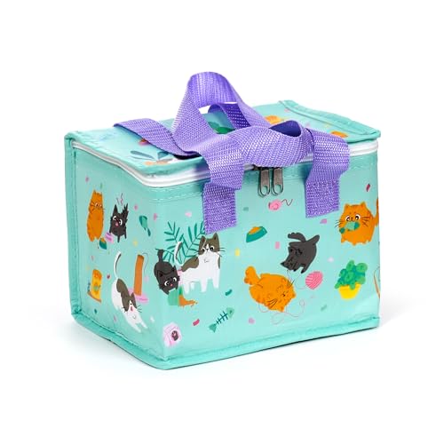 Image of Puckator RPET Cool Bag Lunch Bag Bean & Co Cats - Insulated Lunch Bag for Women Men Children - Lunch Box Bag for Work Family School - Beach Picnic Accessories - Picnic Box - Collapsable Lunchbag