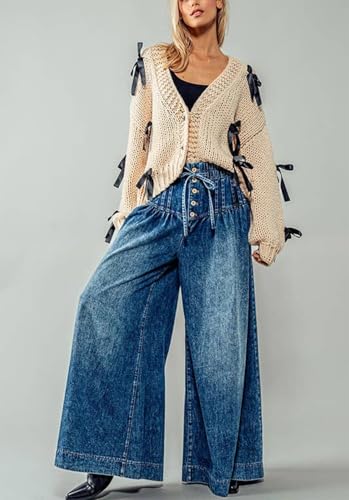 Image of Valentine's Day Cardigan Sweaters for Women Love Heart Print Button Down Cropped Cardigans Y2K Open Front Knit Sweater