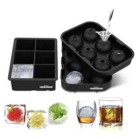 Silicone Ice Cube Tray & Ice Ball Mould [2 Set] | for Christmas | Multi-Purpose for Cocktails, Whiskey, Gin, Baby Food, Jelly | Reusable | by Kitchen Elements Cover