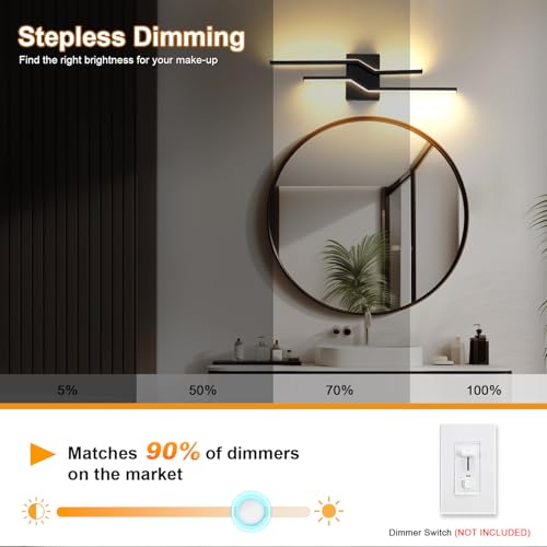 Image of 24 Inch Vanity Light for Bathroom Lighting Fixtures Over Mirror Black Dimmable 5CCT 24W Modern Bath Vanity Lights Bar Wall Sconces