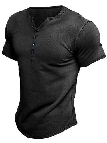 Comdecevis Men's Henley Shirts Short Sleeve Regular Fit Shirts Vintage Casual Button V Neck T-Shirts for Men