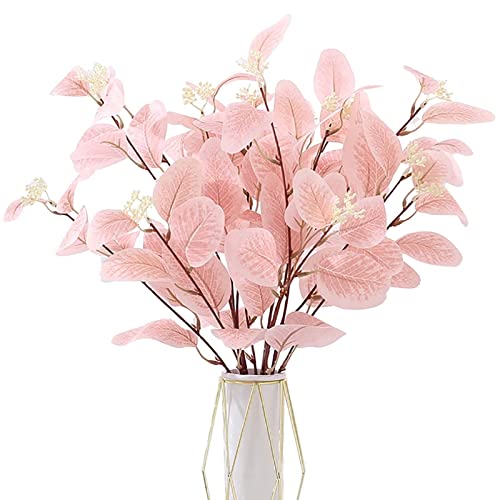 Emivery 6pcs Pink Eucalyptus Stems Faux Eucalyptus Leaves Branches Artificial Plants Greenery Stems for Vase Filling Home Office Wedding Party Decor