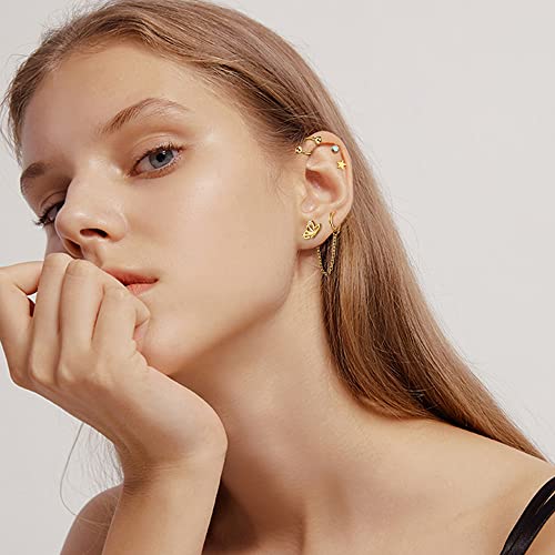 20G Cartilage Earrings Set For Women Men Stainless Steel Small Huggie Hoop Earring Flatback Star Moon Butterfly CZ Cartilage Stud Earrings Chain Dangle Cartilage Helix Tragus Piercing Jewelry3